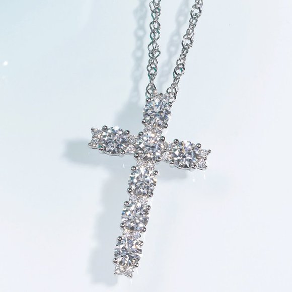 Pe Jay Creations 14K White Gold Diamond Cross Necklace -